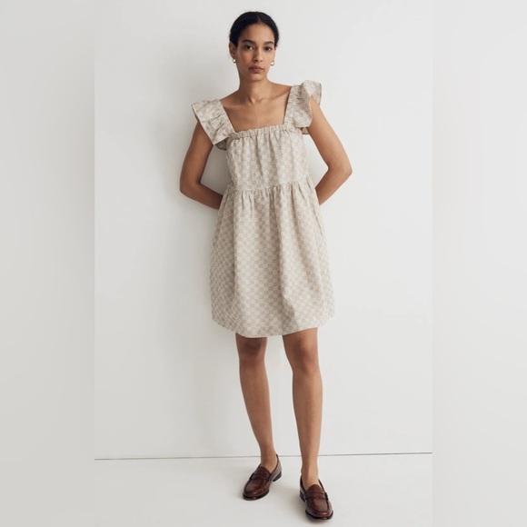 Madewell flutter Sleeve Square Neck Mini Dress Size XXS EUC in Striped Jacquard - Picture 1 of 7